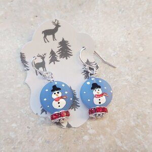 Christmas Snowman Globe glass earrings with sterling hooks